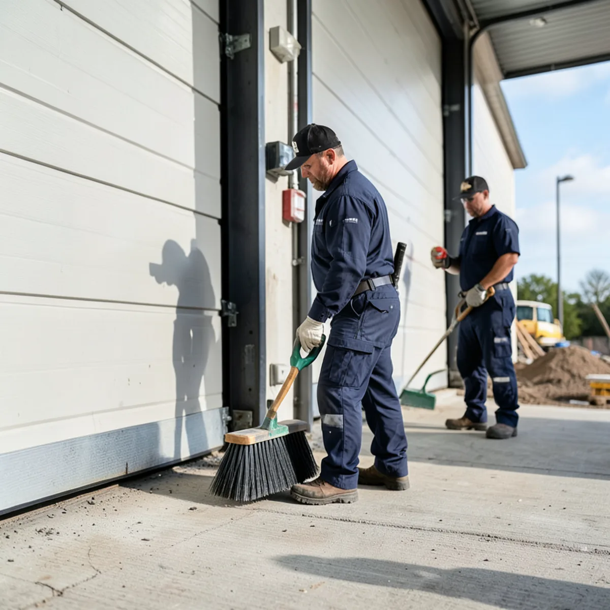 Heavy duty commercial brush weatherseal installed on a warehouse overhead loading dock door