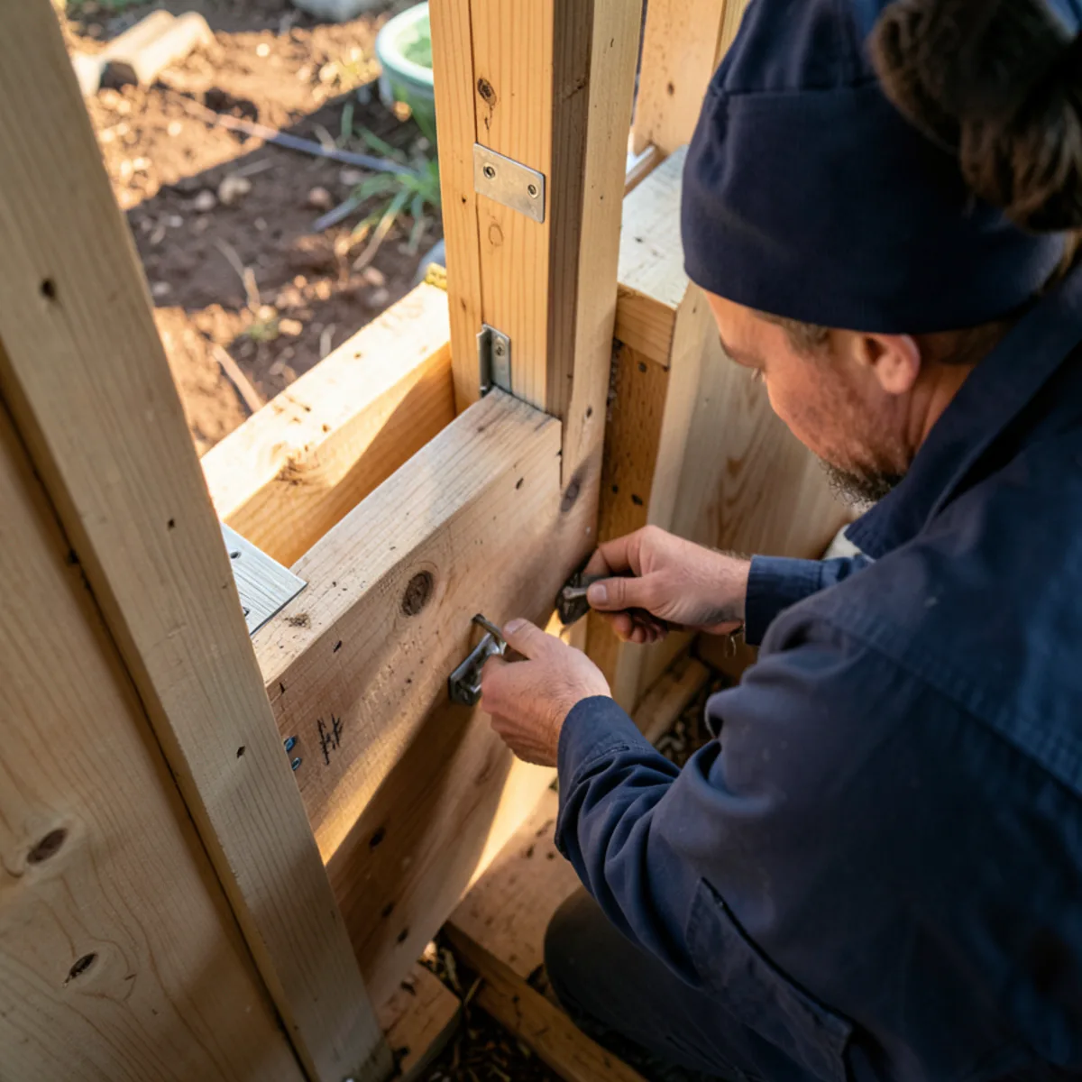 Checking crawl space access door for tight weatherstripping and latch security